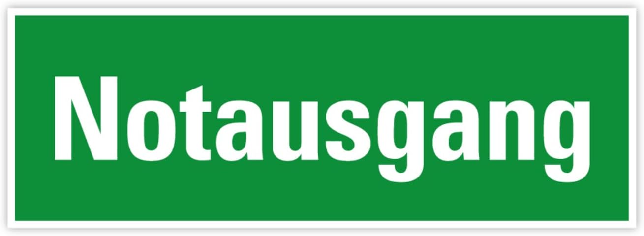 Aufkleber „Notausgang“ nach ISO 7010 – 300 x 105 mm